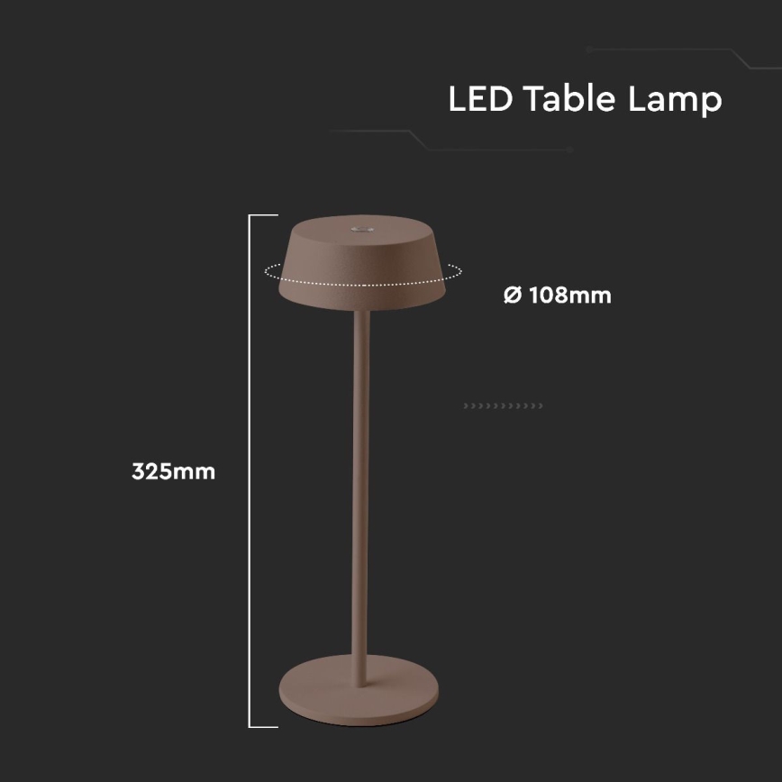 LED spoljašnja prigušiva dodirna punjiva stona lampa LED/2W/5V 4400 mAh IP54 braon