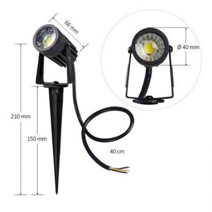LED spoljna svetiljka 3W/230V, 2800 K, IP67, crna