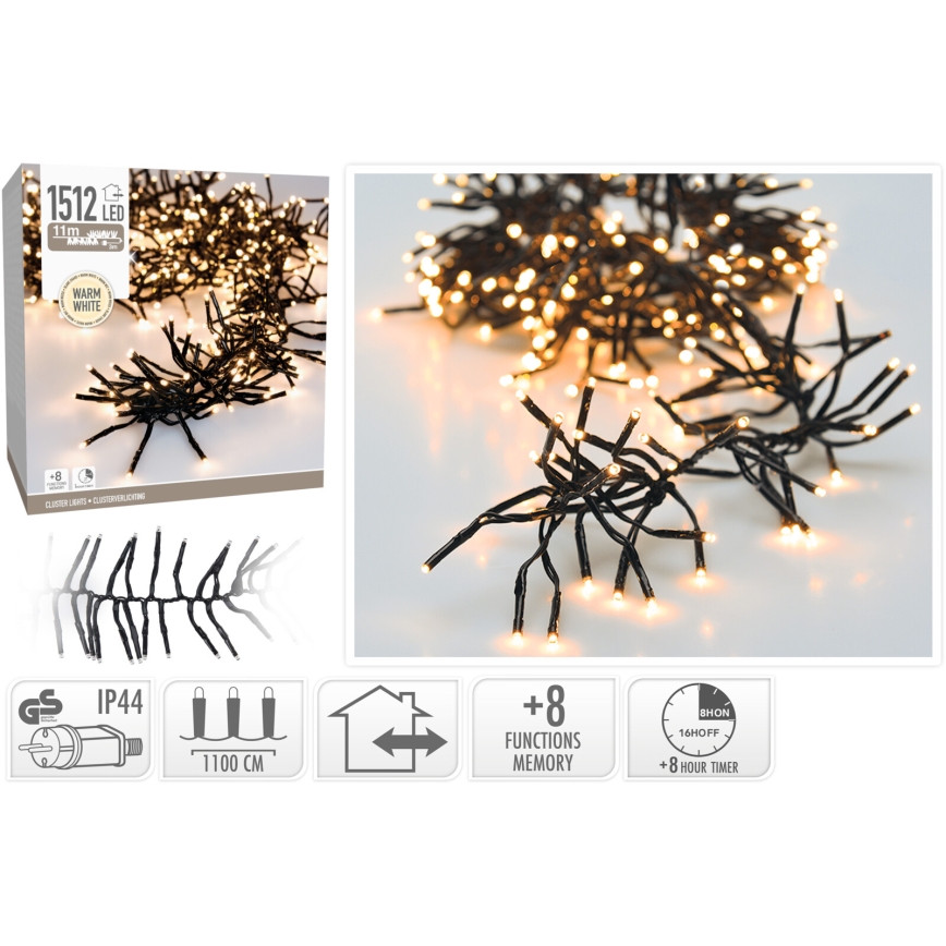 LED spoljni božićni lanac 1512xLED/230V/8 funkcija 14 m IP44 topla bela