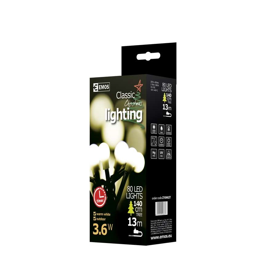LED Spoljni božićni lanac CHAIN 80xLED 13m IP44 topla bela