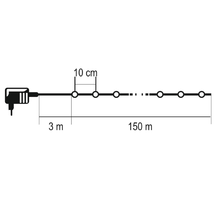 LED spoljni lanac 1500xLED/230V 8 funkcija 153 m IP44 topla bela + daljinski upravljač