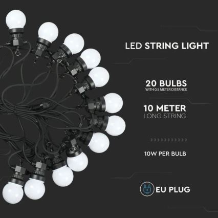 LED spoljni niz STRING 10m 20xLED/0,5W/230V IP44 6000K