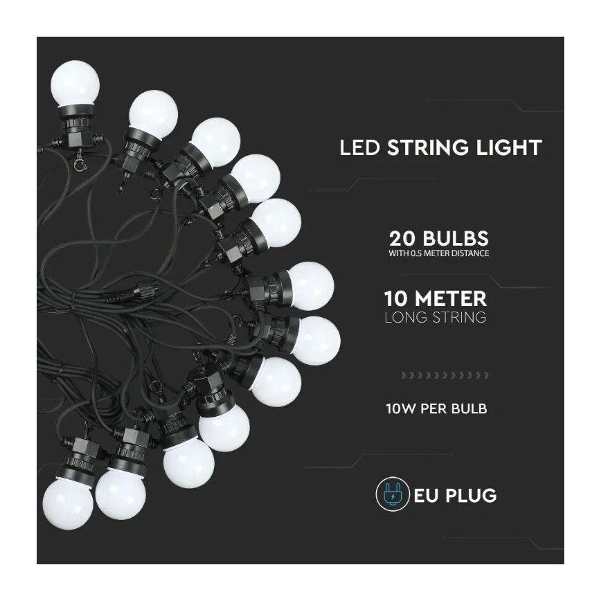LED spoljni niz STRING 10m 20xLED/0,5W/230V IP44 6000K