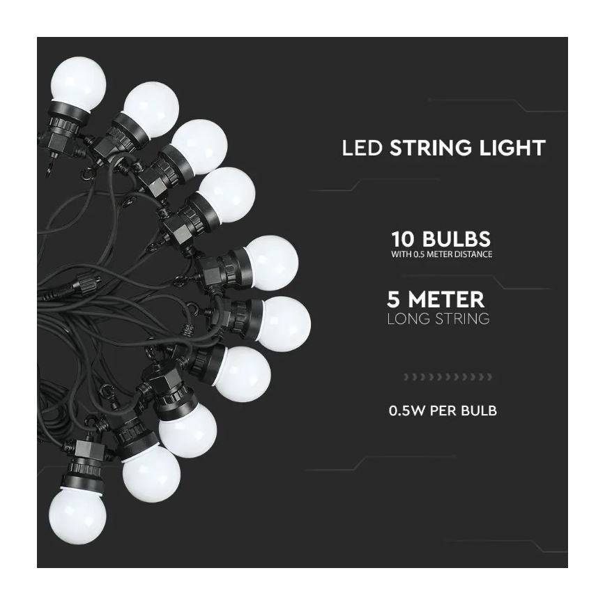 LED spoljni niz STRING 5m 10xLED/0,5W/230V IP44 3000K
