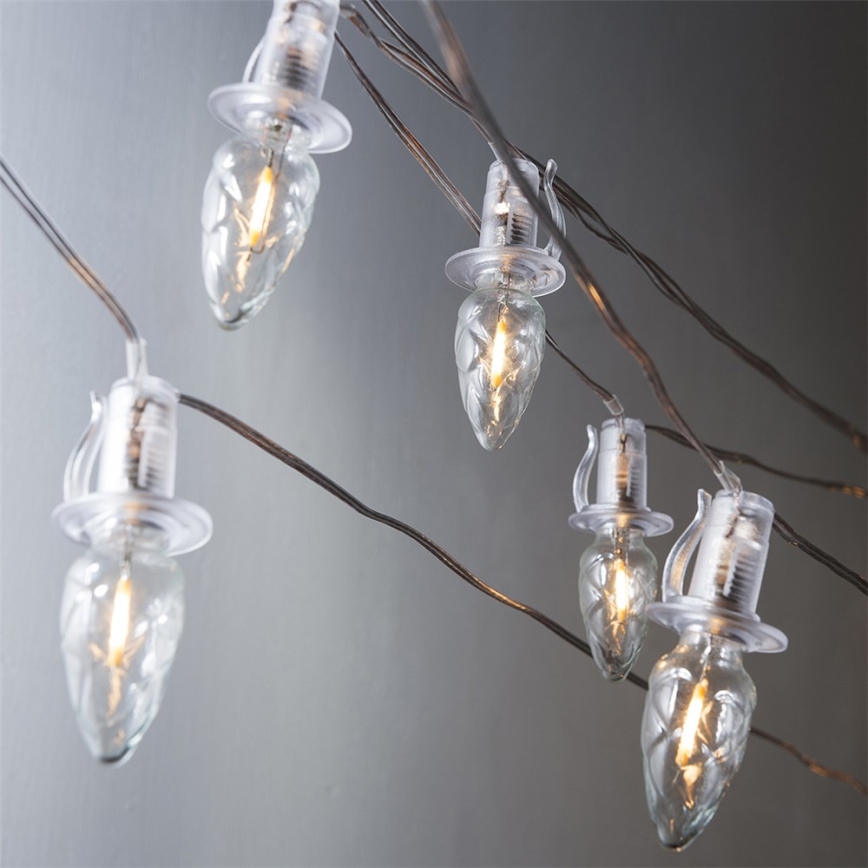Dopunski LED spoljašnji božićni lanac CONE FILAMENT 20xE10 14m prozirne/topla bela IP44, Proizvedeno u Češkoj