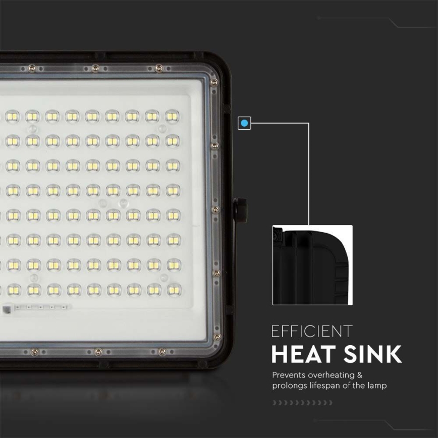 LED spoljni solarni reflektor LED/20W/3,2V 6400K, crni, IP65, 16000 mAh + daljinski upravljač