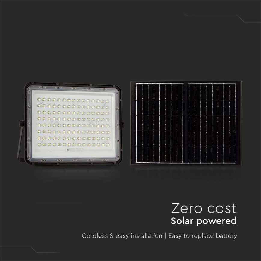 LED spoljni solarni reflektor LED/20W/3,2V 6400K, crni, IP65, 16000 mAh + daljinski upravljač