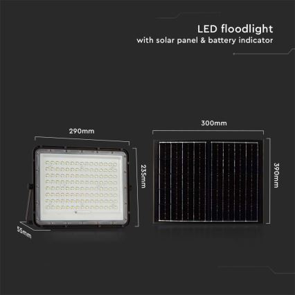 LED spoljni solarni reflektor LED/20W/3,2V 6400K, crni, IP65, 16000 mAh + daljinski upravljač