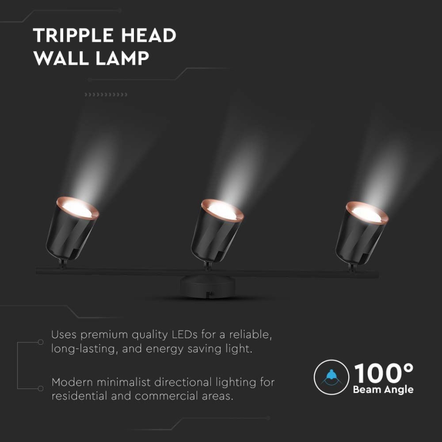 LED spot svetiljka 3xLED/5W/230V 3000K crna