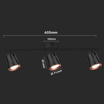 LED spot svetiljka 3xLED/5W/230V 3000K crna