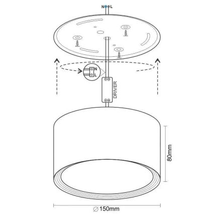 LED spot svetiljka LED/17W/230V 4000K, prečnik 15 cm, crna