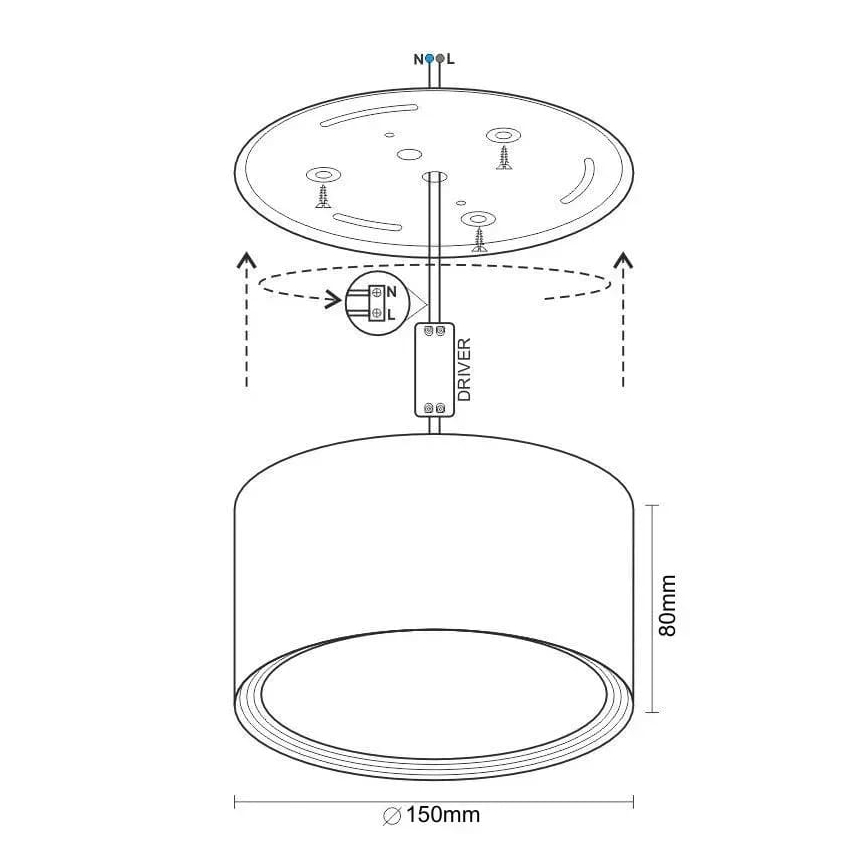 LED spot svetiljka LED/17W/230V 4000K, prečnik 15 cm, crna