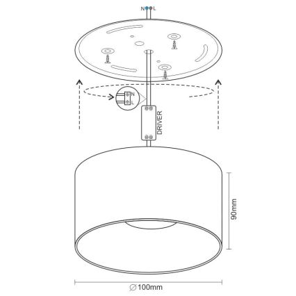 LED spot svetlo LED/16W/230V 4000K prečnik 10 cm crno