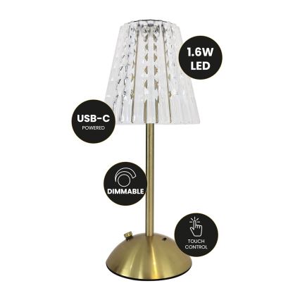 LED prigušiva dodirna punjiva stona lampa ELBA LED/1,6W/800 mAh 3000/4000/6000K zlatna/prozirna