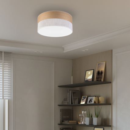 LED stropna svetiljka SIRJA WOOD LED/20W/230V, prečnik 35 cm, bela/hrast