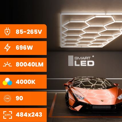 LED plafonsko svetlo HEXAGON LED/696W/85-265V 4000K 484x243 cm CRI 90 IP44 belo