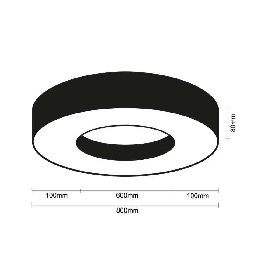 LED stropno svetlo LED/80W/230V 3000/4000/6500K prečnik 80 cm crno