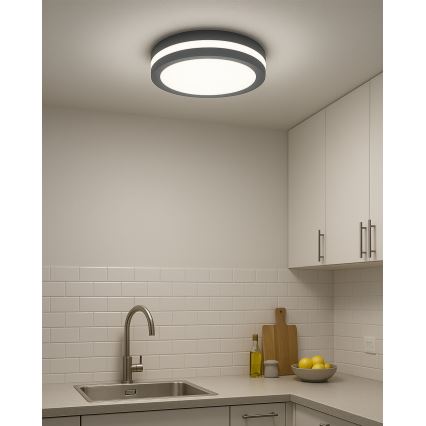 LED kupatilsko stropno svetlo sa senzorom pokreta LED/20W/230V 3000/4000/6500K prečnika 23 cm IP54 antracit