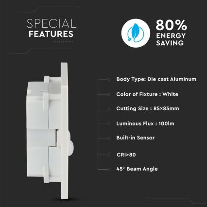 LED svetiljka za stepenište sa senzorom pokreta LED/3W/230V 4000K bela