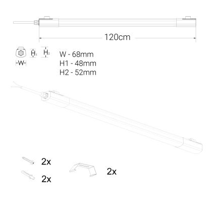 LED svetlo za montažu ispod kuhinjskih elemenata LED/60W/230V 6000K 120 cm IP65 crno