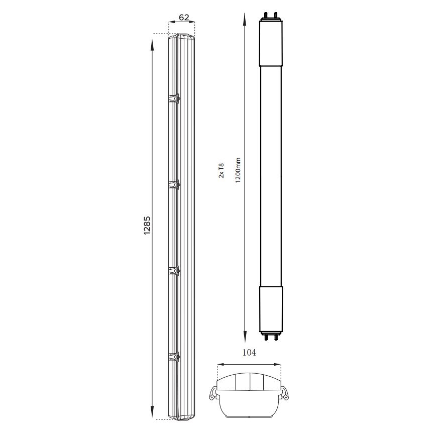 LED tehnička fluorescentna svetiljka T8 2xG13/18W/230V 4000K IP65 128,5 cm
