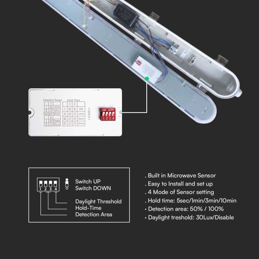 LED tehničko fluorescentno svetlo sa senzorom pokreta i sumraka LED/48W/230V IP65 6500K 150 cm