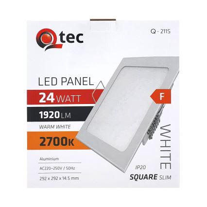 LED ugradno stropno svetlo QTEC LED/24W/230V 2700K 29,2x29,2 cm