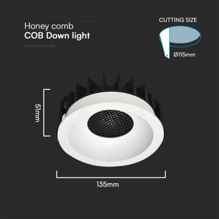 LED ugradna svetiljka 24W/230V, 3000/4000/6400K, prečnik 13,5 cm, bela