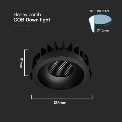 LED ugradna svetiljka LED/24W/230V 3000/4000/6400K prečnik 13,5 cm crna