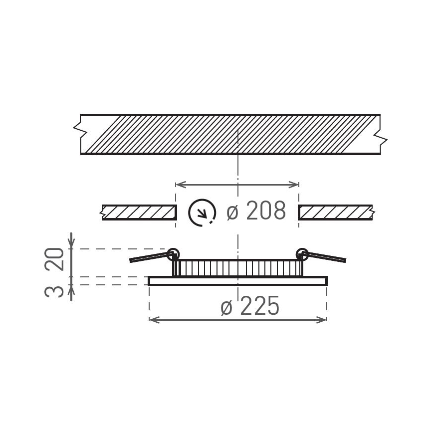 LED ugradna svetiljka VEGA LED/18W/230V 2900/3900/5800K prečnik 22,5 cm, crna