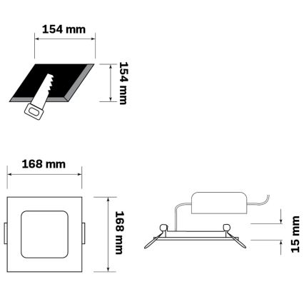 LED ugradno stropno svetlo RIGEL LED/10W/230V 4000K 16,8x16,8 cm crna