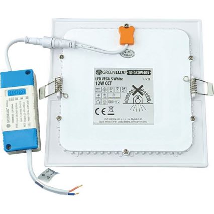 LED ugradno stropno svetlo VEGA LED/12W/230V 2900/3900/5800K 17,5x17,5 cm belo