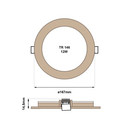 LED ugradno svetlo CIRCLE LED/12W/230V 4200K, prečnik 16,7 cm, braon