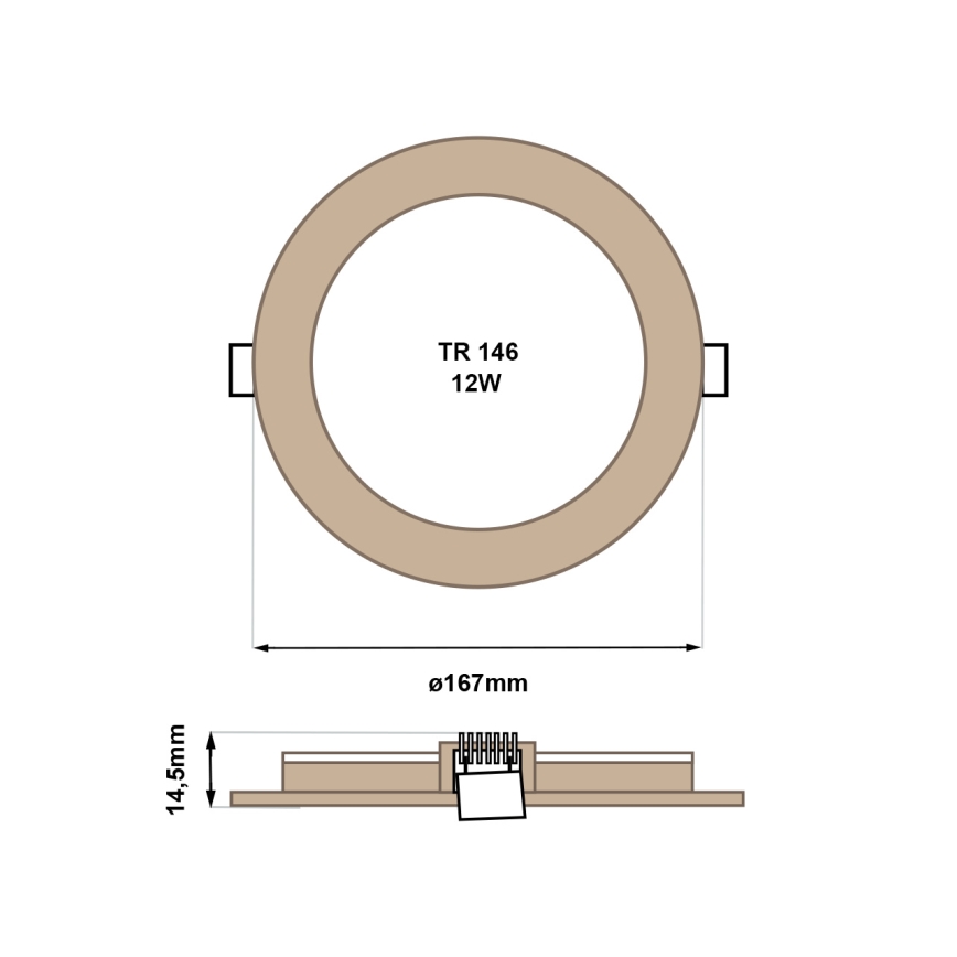 LED ugradno svetlo CIRCLE LED/12W/230V 4200K, prečnik 16,7 cm, braon