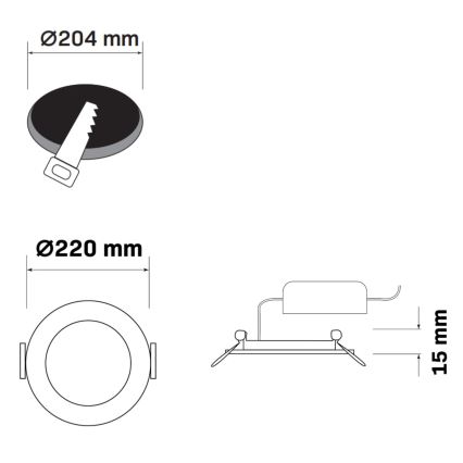 LED ugradno svetlo RIGEL LED/14W/230V 4000 K, prečnik 22 cm, crno