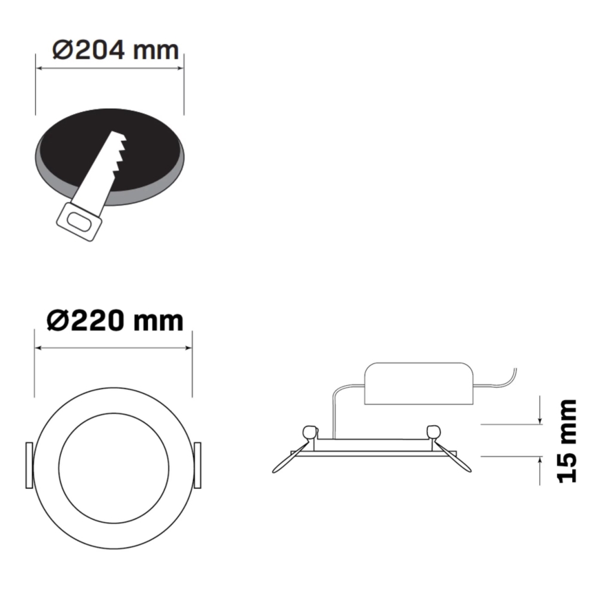 LED ugradno svetlo RIGEL LED/14W/230V 4000 K, prečnik 22 cm, crno