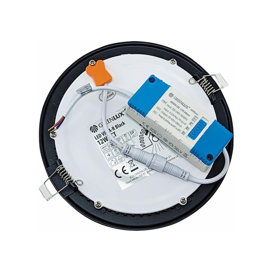 LED ugradno svetlo VEGA LED/12W/230V 2900/3900/5800K prečnik 17,5 cm crna