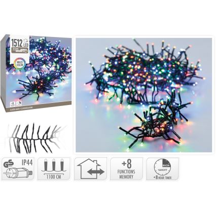 LED vanjski božićni lanac 1512xLED/230V/8 funkcija 14 m IP44 višebojni