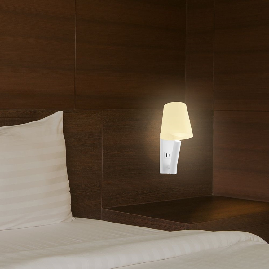 LED zidna lampa sa USB portom LED/2W/230V 3000K bela
