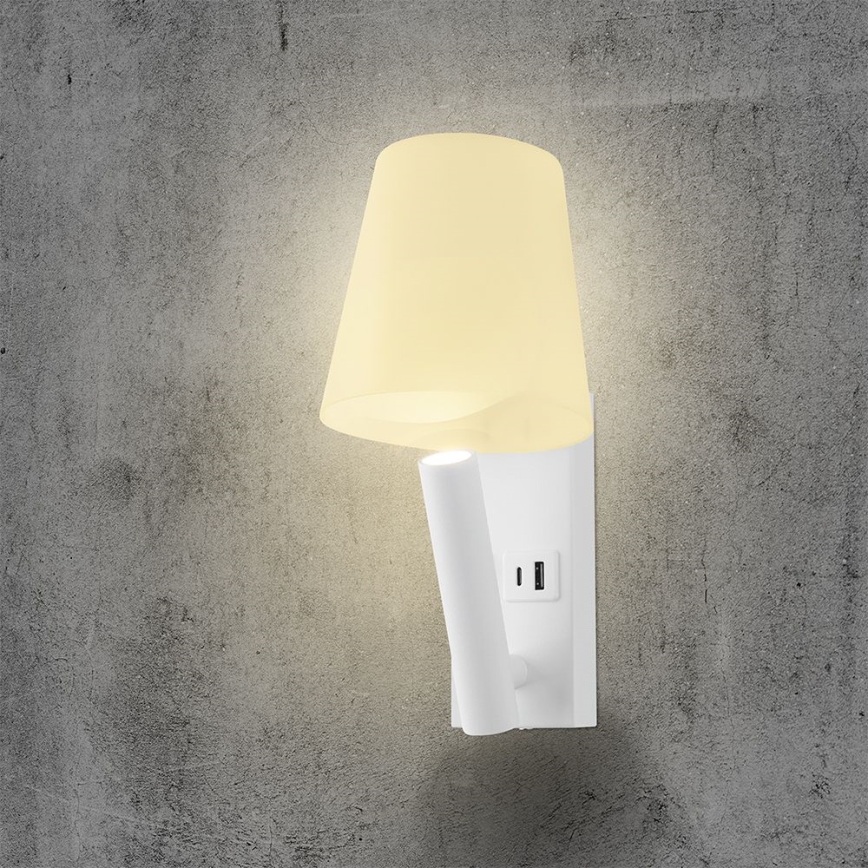 LED zidna lampa sa USB portom LED/2W/230V 3000K bela