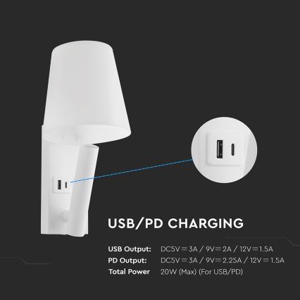 LED zidna lampa sa USB portom LED/2W/230V 3000K bela