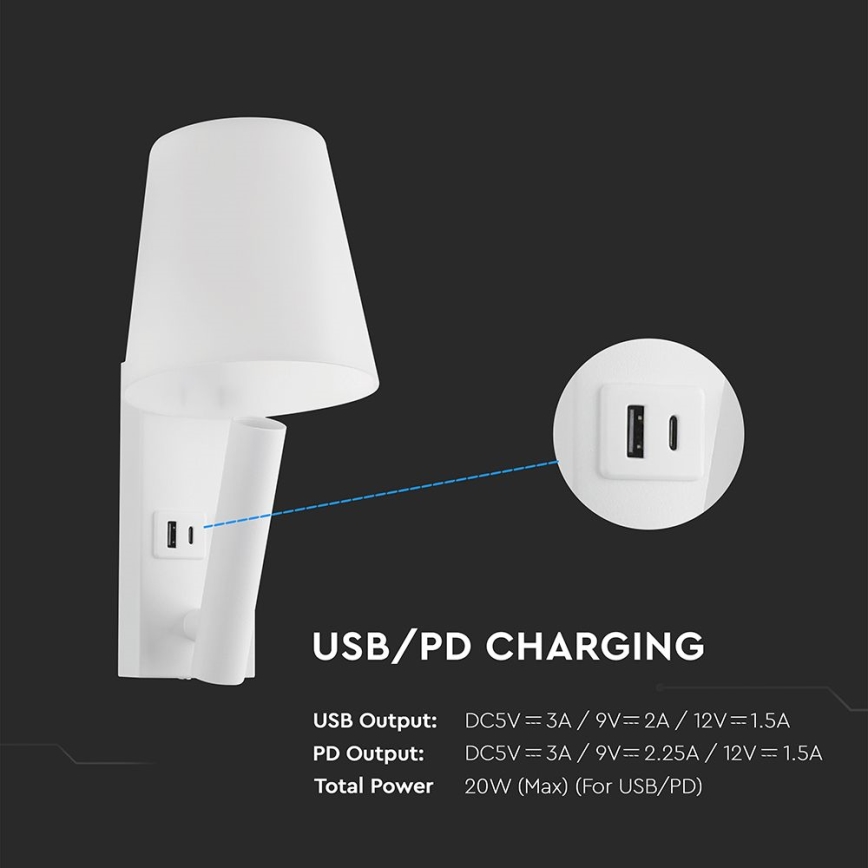 LED zidna lampa sa USB portom LED/2W/230V 3000K bela