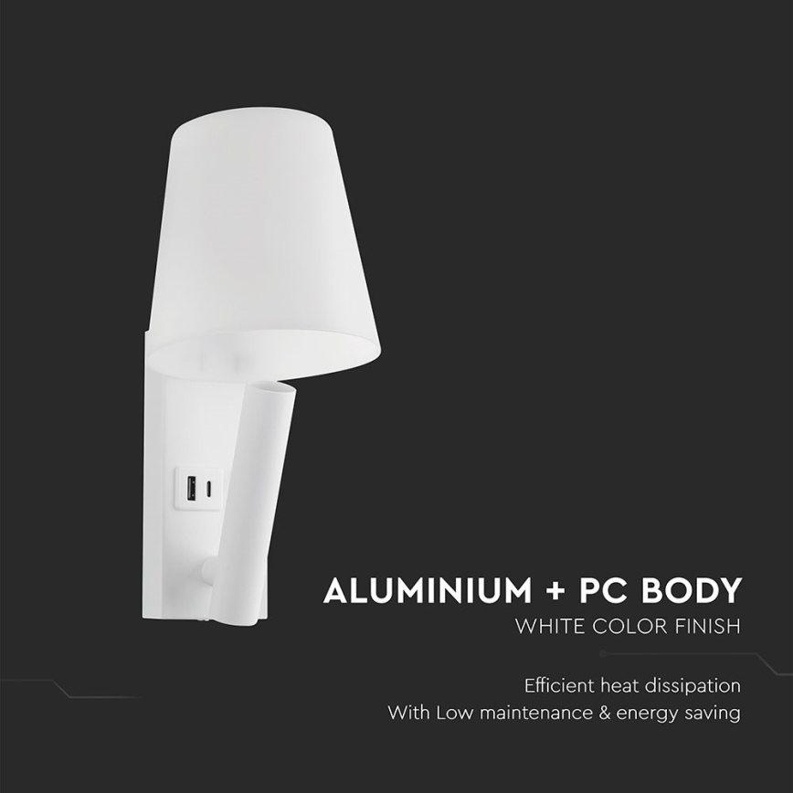 LED zidna lampa sa USB portom LED/2W/230V 3000K bela