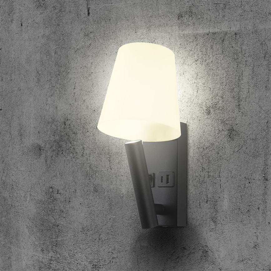 LED zidna lampa sa USB priključkom LED/2W/230V 3000K crna/bela