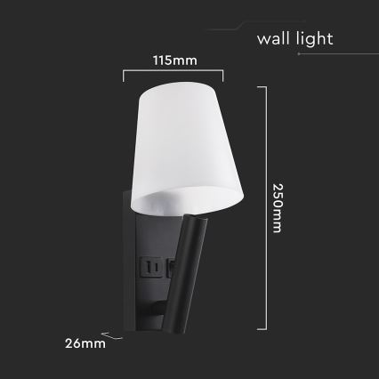 LED zidna lampa sa USB priključkom LED/2W/230V 3000K crna/bela