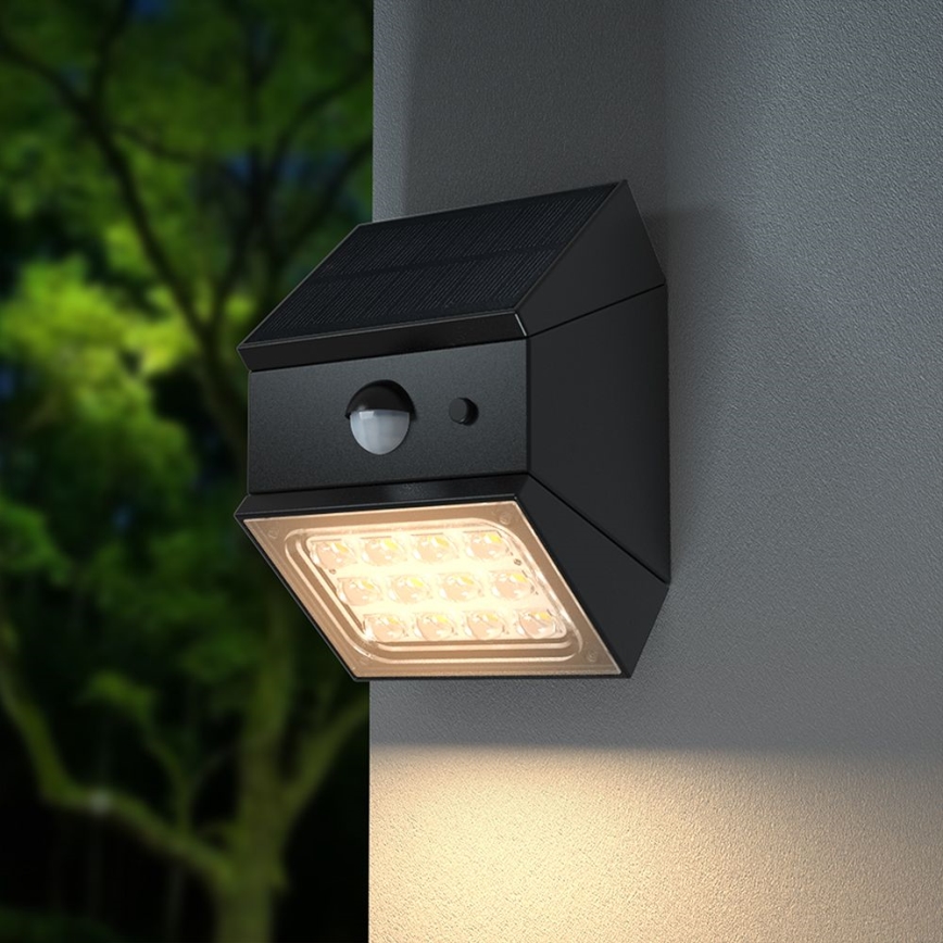 LED zidno solarno svetlo sa senzorom LED/2,5W/3,7V 3000/4000/6000K IP65 1200 mAh crna