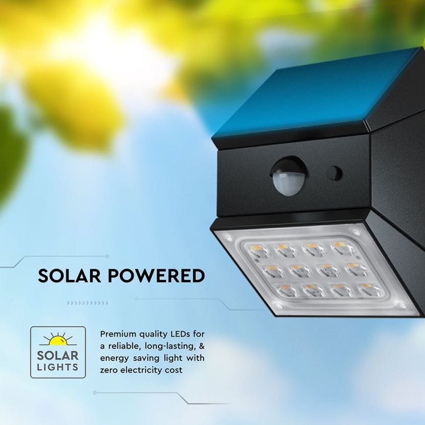 LED zidno solarno svetlo sa senzorom LED/2,5W/3,7V 3000/4000/6000K IP65 1200 mAh crna