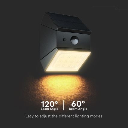 LED zidno solarno svetlo sa senzorom LED/2,5W/3,7V 3000/4000/6000K IP65 1200 mAh crna