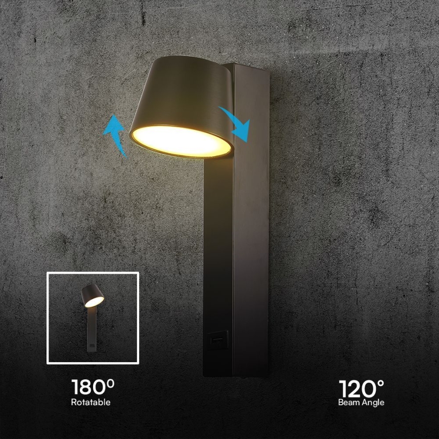 LED zidna spot svetiljka sa USB portom LED/8W/230V 3000K
