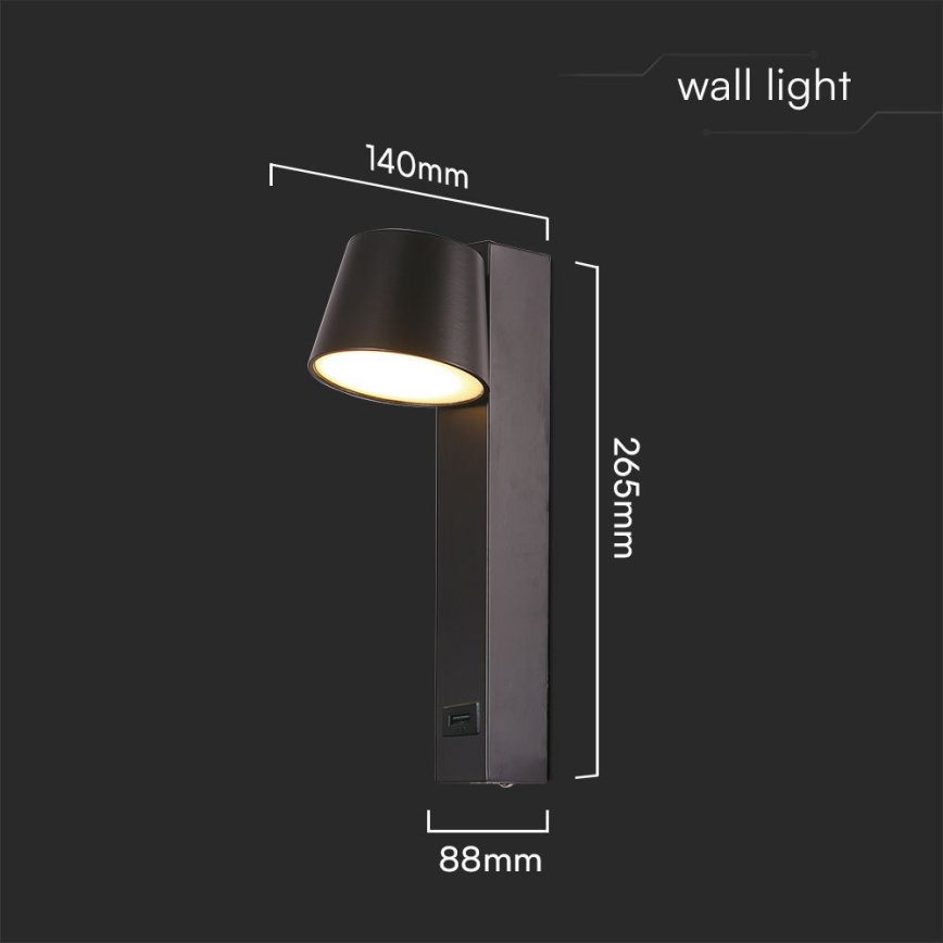 LED zidna spot svetiljka sa USB portom LED/8W/230V 3000K